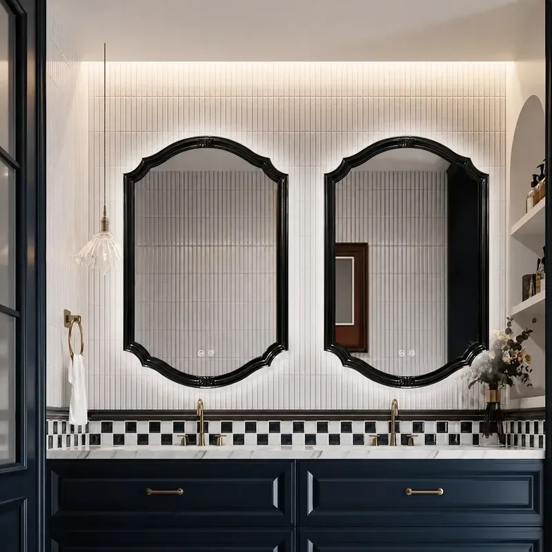 French Oval Wall Mounted Bathroom Mirror Smart LED Makeup Mirror for Home Bedroom Dressing Area Modern Decorative Vanity