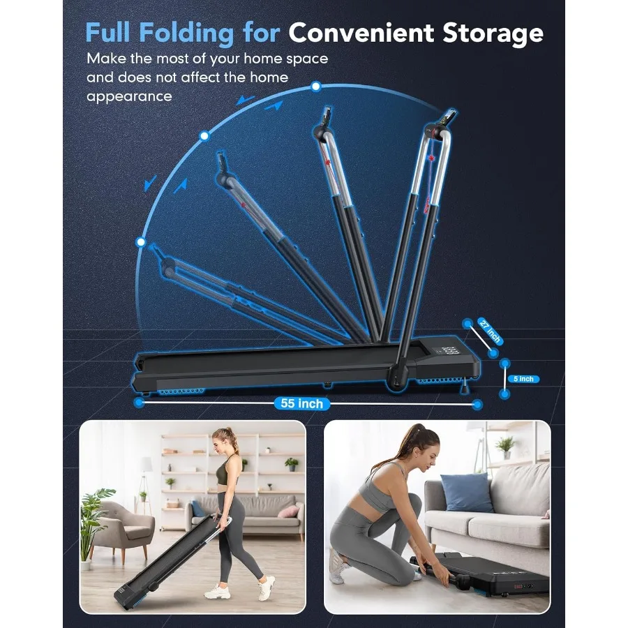 مشاية قابلة للطي مع 10 مائل للاستخدام في المكتب المنزلي وسادة مشي بسعة وزن 360 رطل مع شريط مقود 3 في 1 جهاز سير ذكي