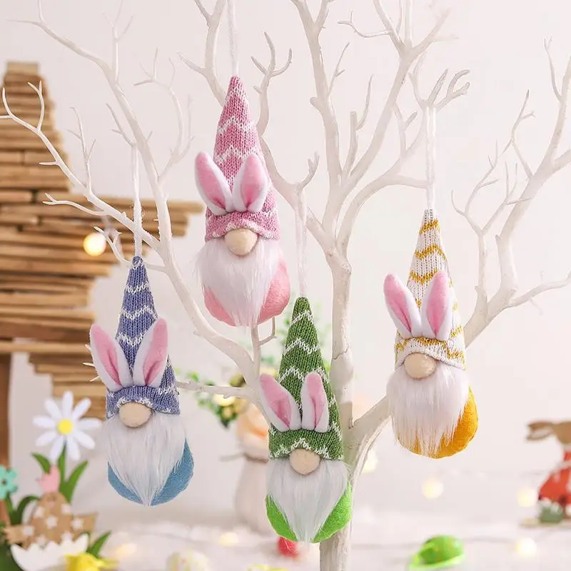 Dekorasi GNOME Paskah boneka tanpa wajah 4 buah dekorasi Paskah kelinci buatan tangan boneka kurcaci Swedia dekorasi GNOME untuk Elf rumah