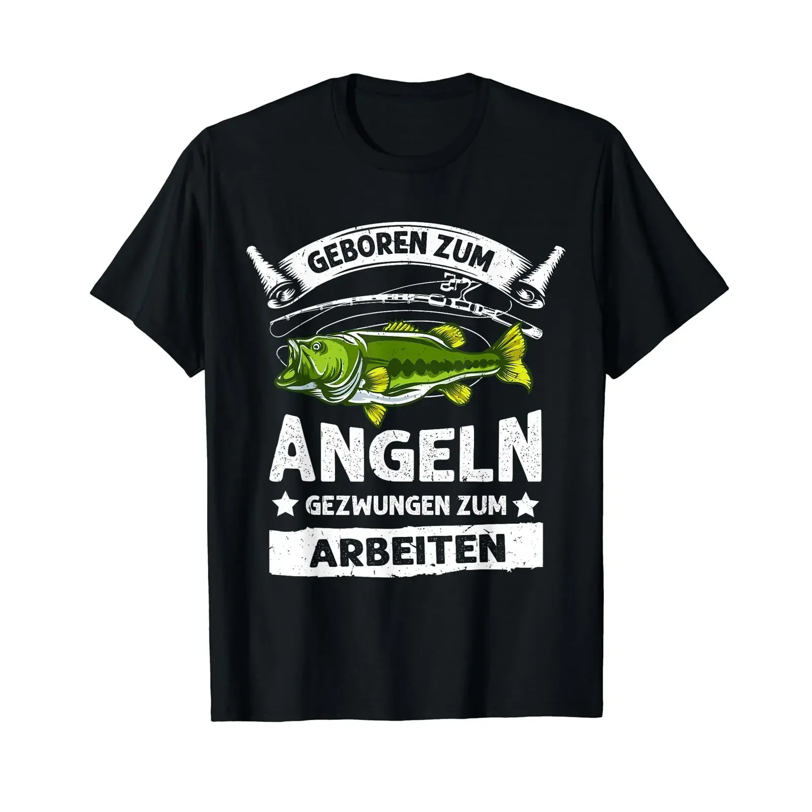 T Shirt with German Text 'Born to Fishing' Language vintage Washed Top For Everyday Wear Stylish Soft Unisex graphic Versatile