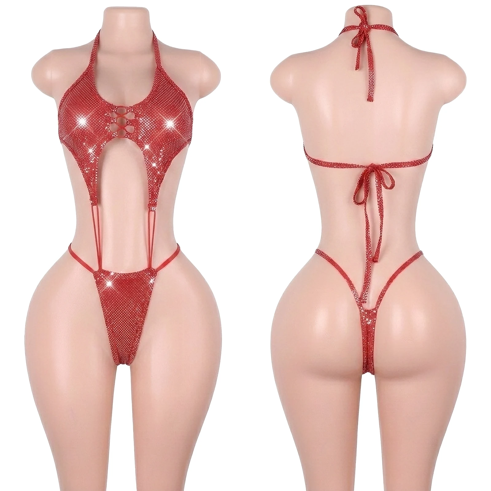 Ropa de Baile Exótica, Bodysuits de Lentejuelas Plateadas Metálicas, Lencería de Tanga con Puntos de Polka, Ropa Holográfica para Fiestas, Raves y Discotecas
