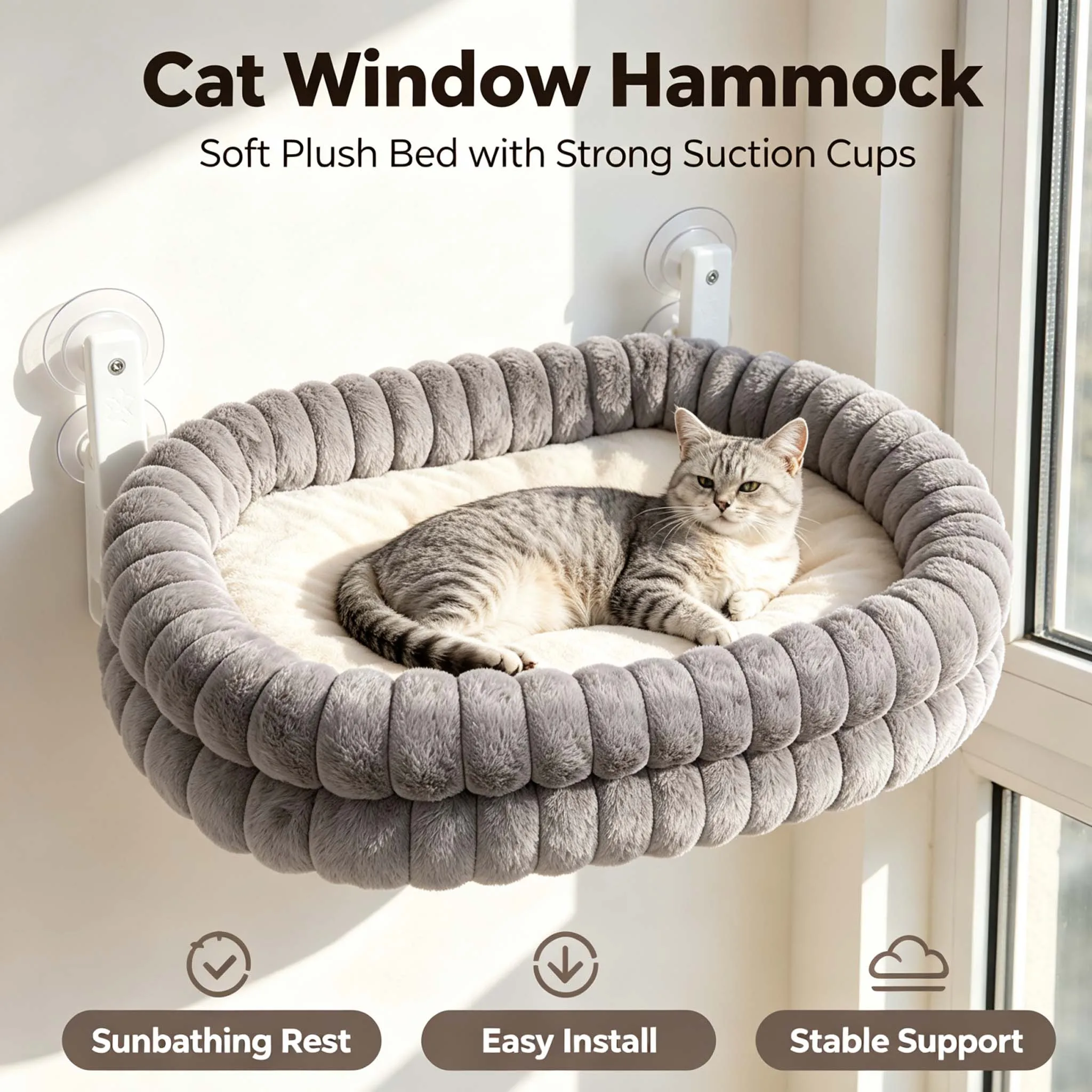 Strong Suction Cups Cat Window Hammock Winter Warm Soft Double-Sided Plush Non-Slip Hanging Cat Sleeping Pad Indoor Pet Supplies