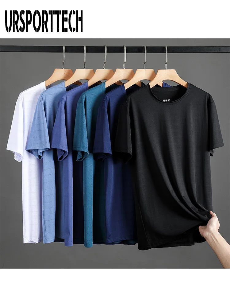 Summer Tshirt Men Big Size Tops Short Sleeve T shirt Men Casual Tshirts For Men Streetwear Ice Silk Running Fitness Top Tees