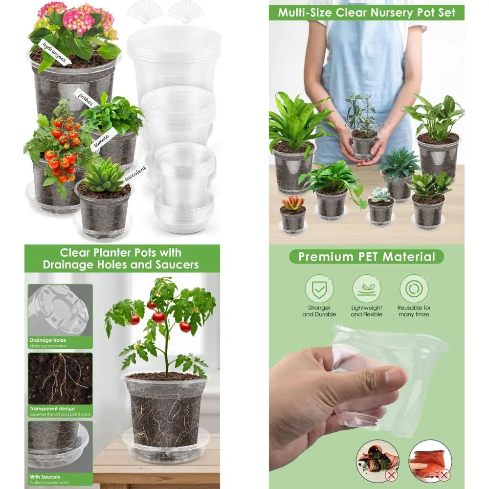 

PACETAP 20Pack 6.5/5/4 Inch Reinforced Clear Nursery Pots with 20Pack Sacuers, Thickened Plastic Plant Pots with Drainage Holes,