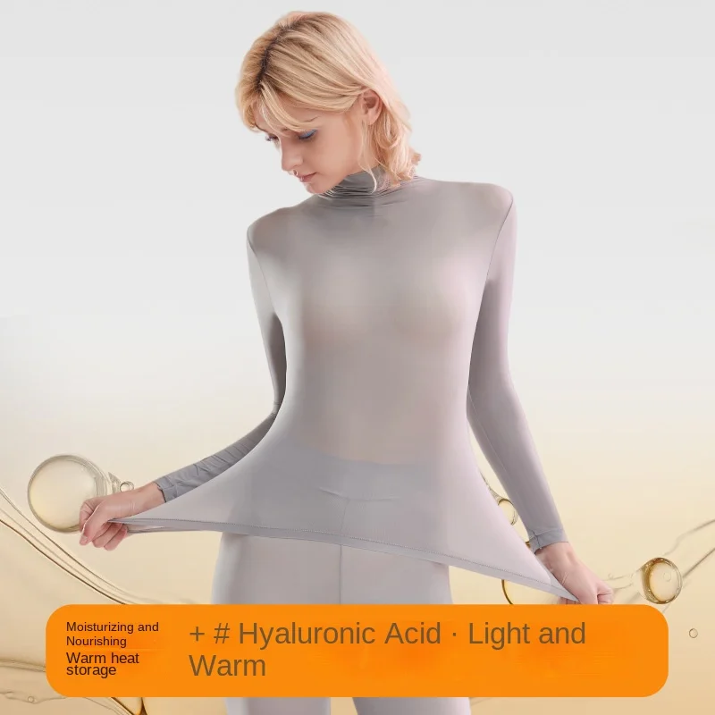1 مجموعة مكدسة طوق عالية الياقة الجمال الجلد دعوى عالية مرونة طويلة الأكمام سلس الملابس الداخلية الحرارية المرأة طبقة القاعدة مجموعات #4