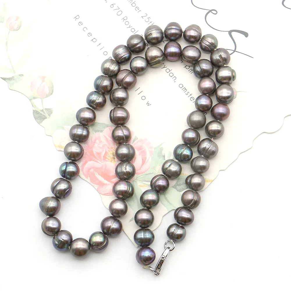 Threaded Round Beaded 7-8mm Natural Freshwater Baroque Dyed Pearl Necklace Paired with Lobster Clasp Fashion Collarbone Chain