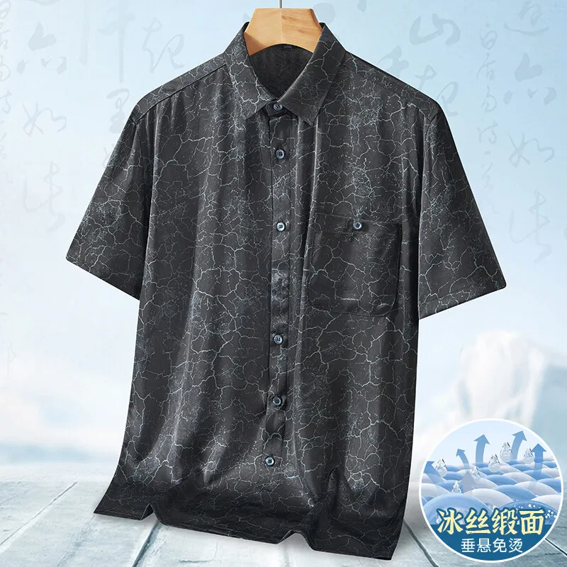 

Light Luxury Print Men's Short Sleeved Shirts Retro Slim Casual Business Shirt Thin Breathable Shirts Social Party Streetwear