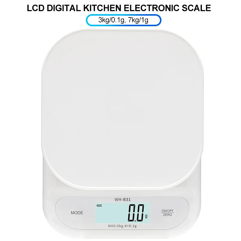 

3kg/0.1g 7kg/1g LCD Digital Kitchen Scale Precision Baking Electronic Scale Battery/USB Charging Jewelry Food Weighing Scales