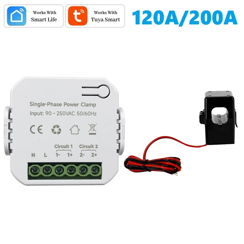 N91R-Tuya Smart Wifi Energy Meter+Current Transformer Clamp 90- 250V Kwh Power Monitor Electricity Statistics