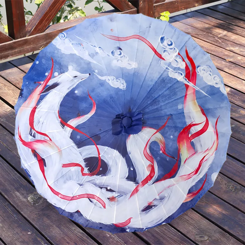 Super Fairy Nine-tail-Fox Umbrella Rain Women Oil Paper Umbrella Female Male Silk Rainproof Hanfu Paraguas Parasol Sombrilla