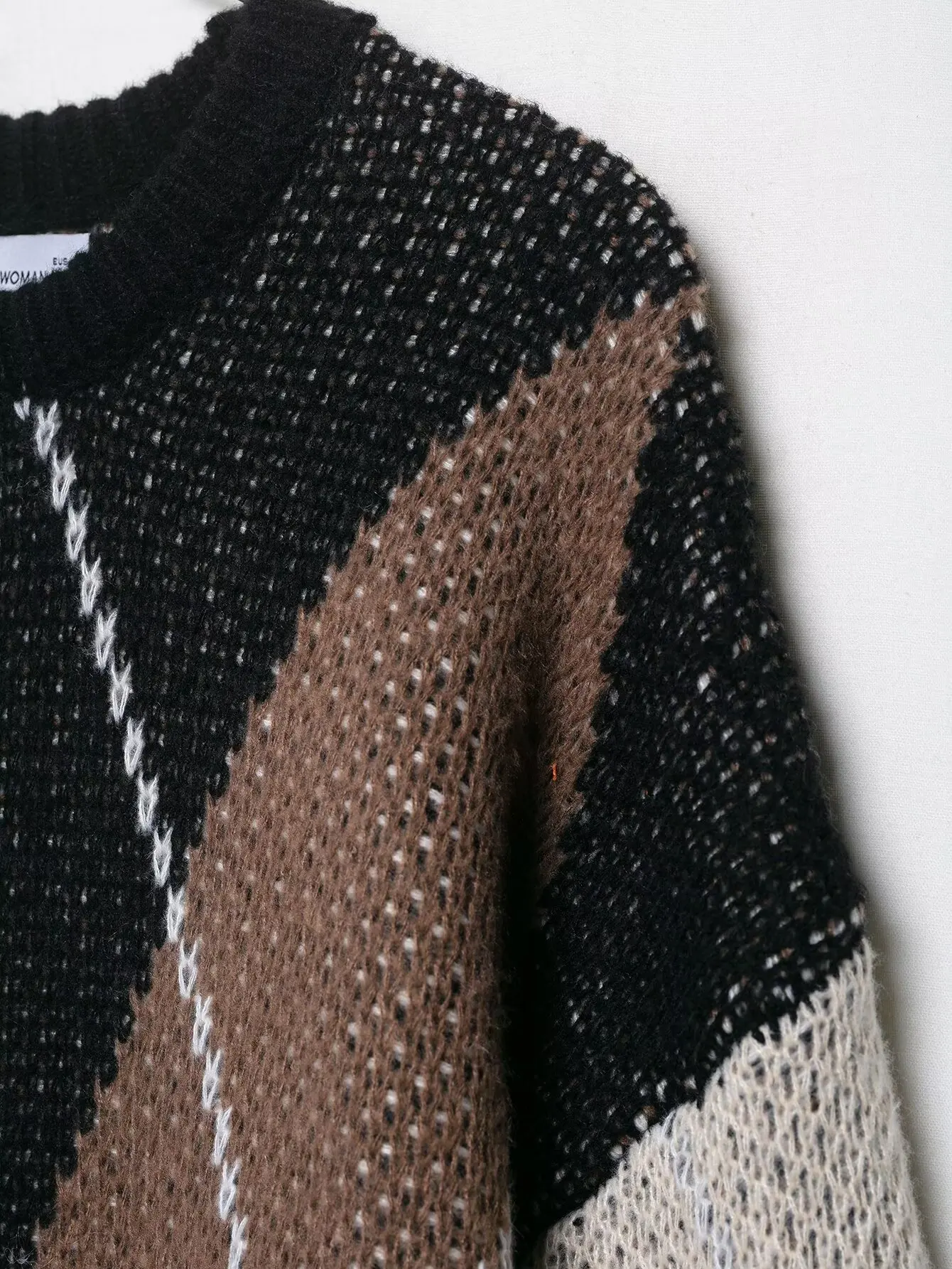 2025年カジュアルファッションクルーネック長袖クロップドオーバーサイズセーターチェック柄ニットプルオーバーレディース秋通勤オフィスダイヤモンド