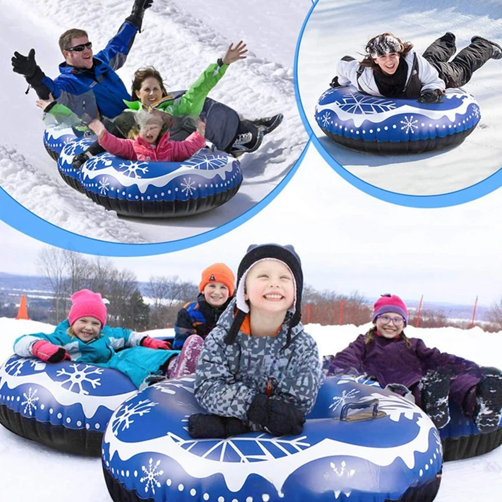 Inflatable Snow Sled with Handles PVC Winter Inflatable Snow Tube Inflatable Skiing Circle Rings Sledding Sleigh for Kids Adults