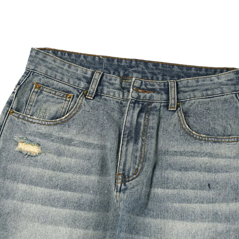 KSTUN ユーズド加工ジーンズ男性リッピングヒップホップバイクデニムパンツフレアパンツブーツカットメンズズボンヴィンテージ中空アウトほつれ