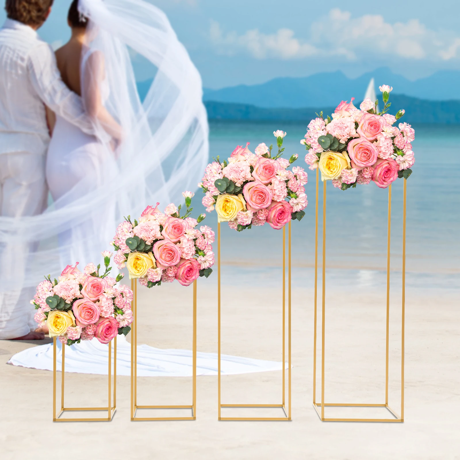

Золотая металлическая подставка для цветов, прямоугольная стойка для декора центрального свадебного стола