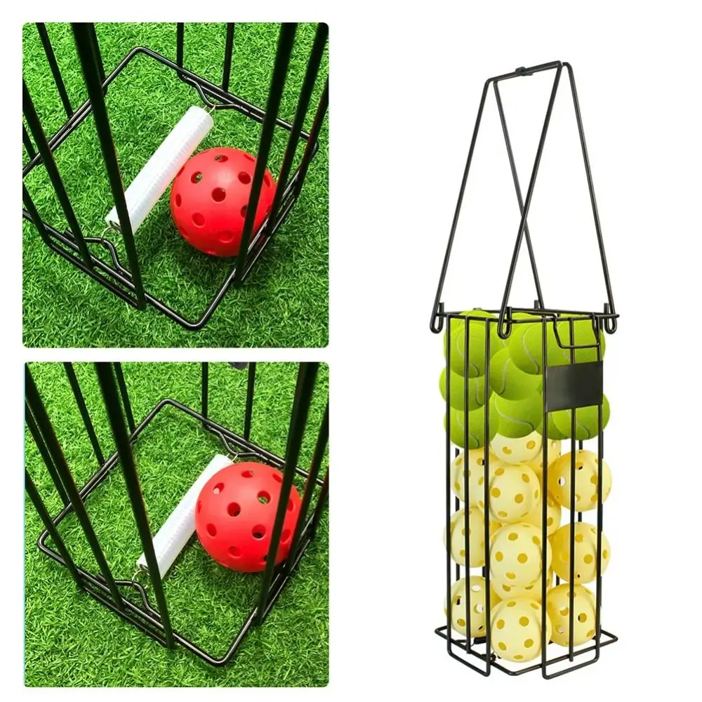 

Черный сборщик пиклбола Верхняя эргономичная ручка Большой вместительный сборщик теннисных мячей с крышкой Экономия усилий Бункер для теннисных мячей