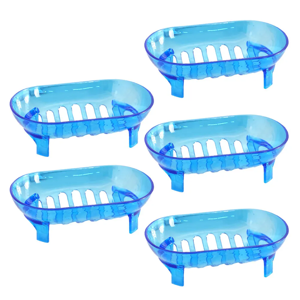 

5pcs Drain Dish Blue Plastic Bath Holder Creative Water Draining Easy Drying For Bathroom Kitchen Countertop Soap Box