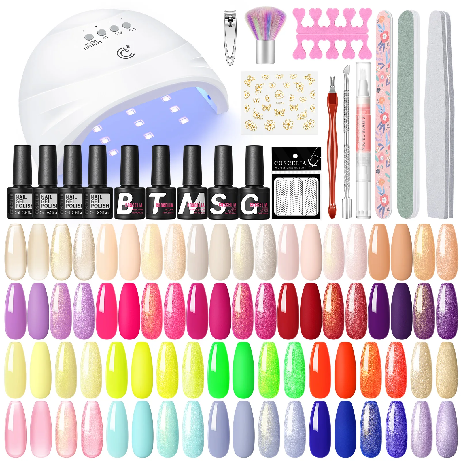 COSCELIA Nail Polish Set with Lamp Starter Kit 20 Colors Gel Nail Polish With UV LED Lamp Dryer 36W 5pcs Base Top Coat Set