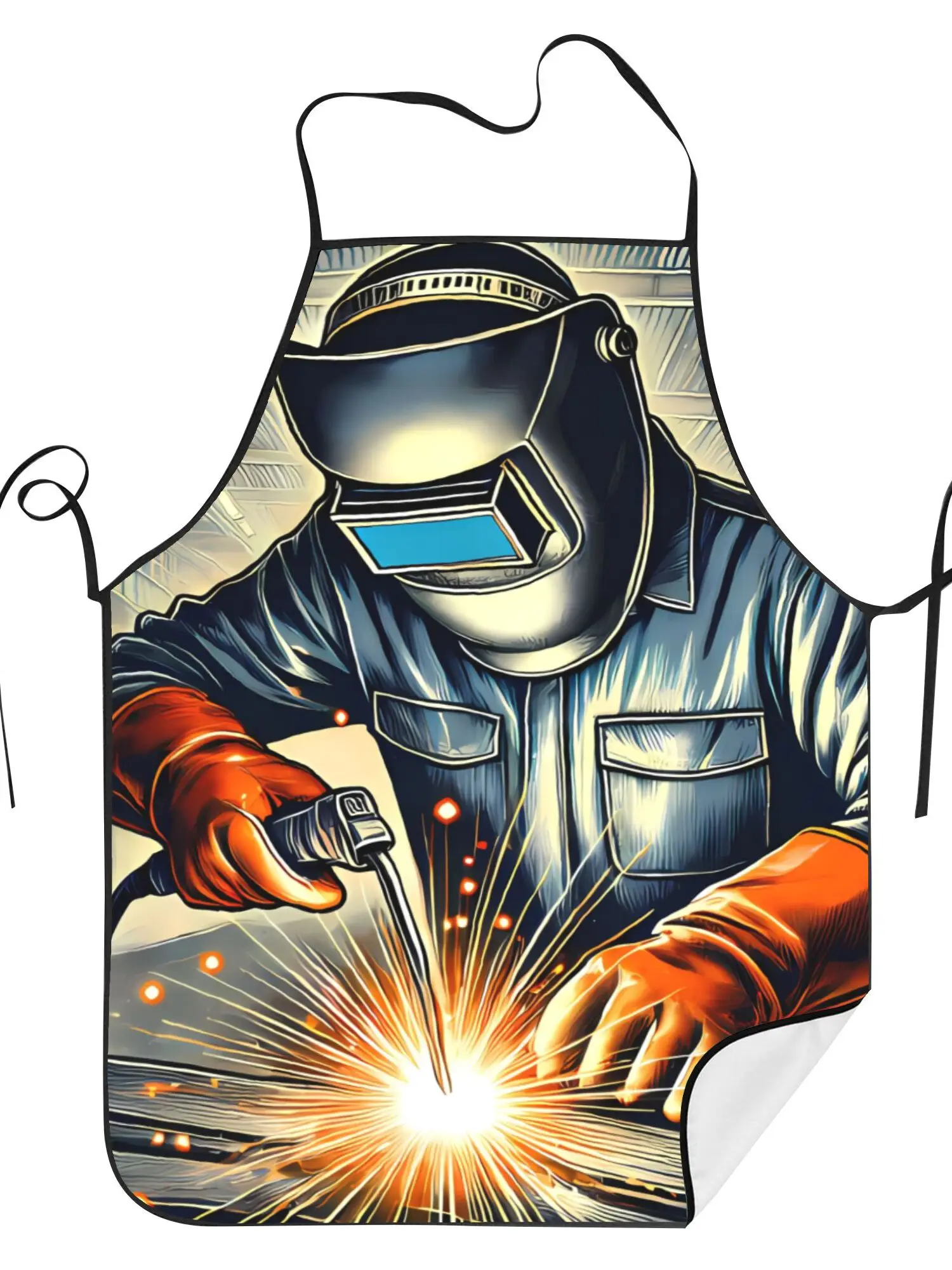 Realistic Welder Apron, Industrial Worker Graphic Cooking Bib, Metal Art Kitchen Decor, Gift for Father Husband