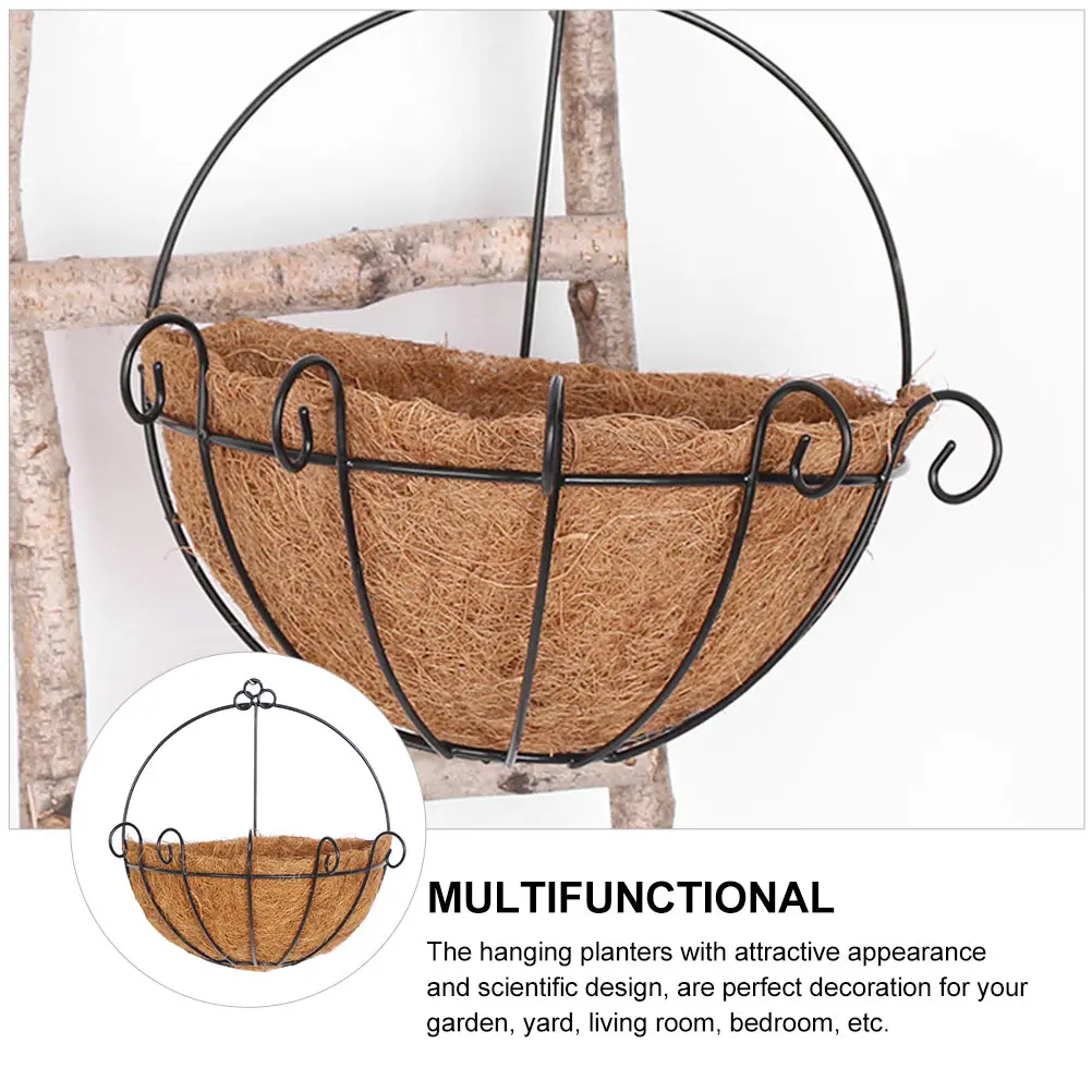 

2pcs Hanging Flower Pot Coconut Decorative Flower Basket For Indoor Outdoor Decoration Iron Rack Included