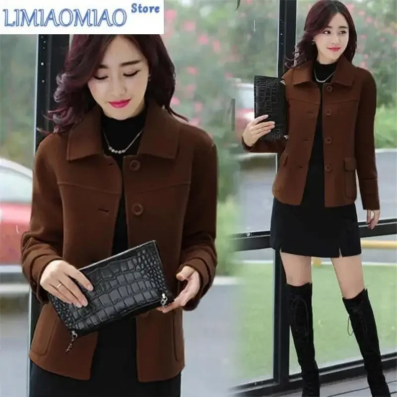 

New Women Solid Color Woolen Coat Short Autumn Square Collar Woolen Jacket Femme Single Breasted Tops Female Outwear Black
