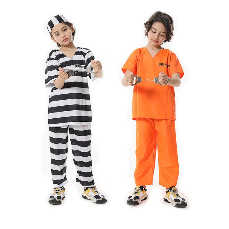 Halloween Adult Kid Prison Uniform Cosplay guardaroba Set Masquerade Party Performance Stage Costume Prop