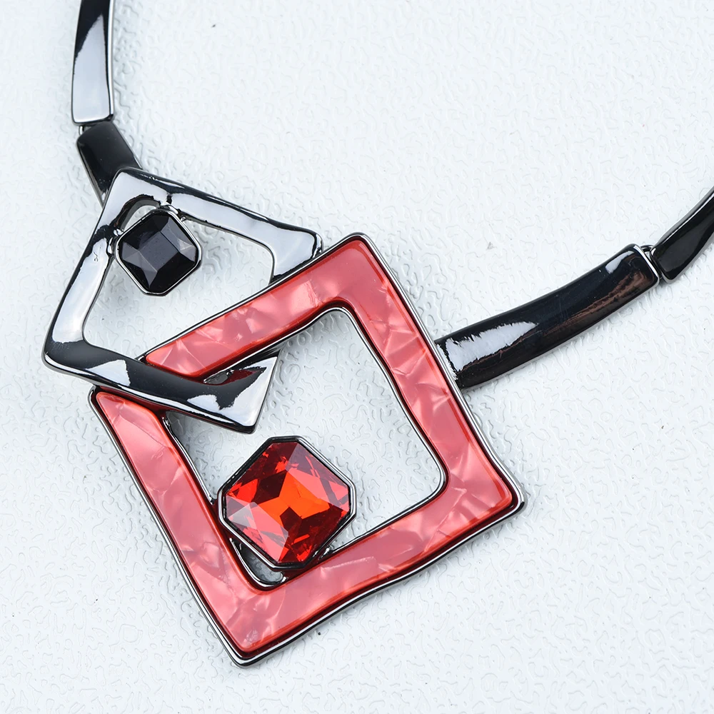 ICEYY Luxury Double Resin Square Lock  Bohemian Collar Necklace Earrings Women jewelry Set Wedding Jewellery Gift Daily Wear