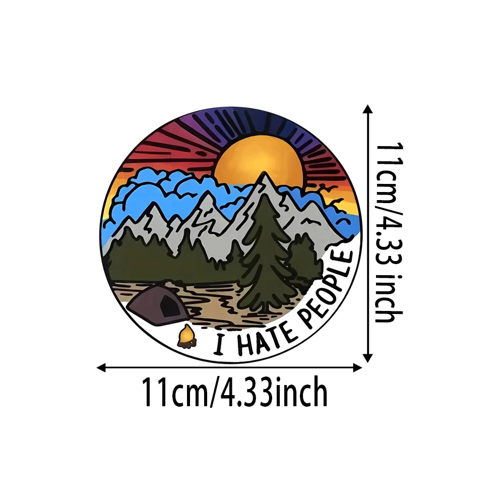 ملصق فينيل I Hate People مقاس 11 × 11 سم - ملصق ذاتي اللصق مع تصميم غروب الشمس الجبلي لأجهزة الكمبيوتر المحمول والسيارة والشاحنة والدراجات النارية