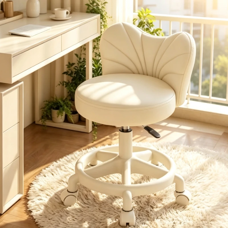 Cream Shell Back Swivel Vanity Chair with Rolling Wheels Adjustable Height for Bedroom Dressing Table Makeup Salon Comfortable