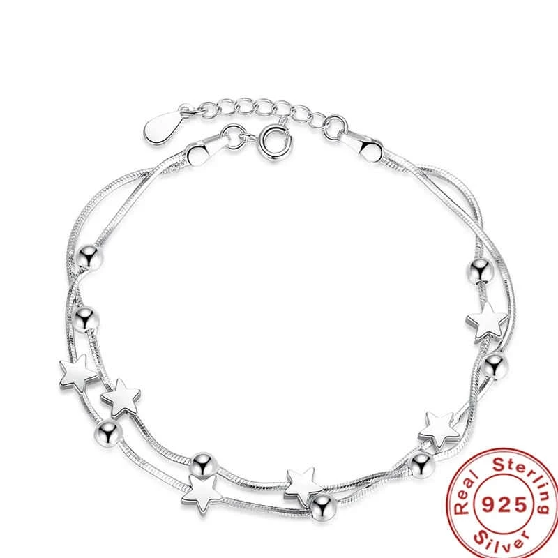 

925 Sterling Silver Bracelet Pentagram Square Sugar Ball Bead Bracelet For Woman Engagement Wedding Charm Jewelry