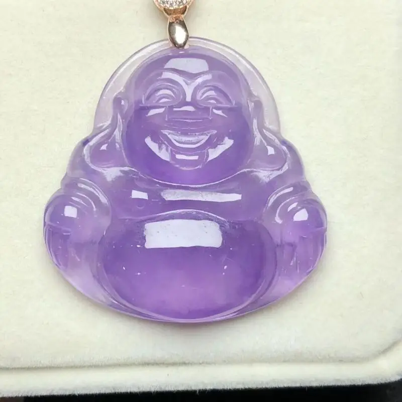 Myanmar ice for women, jade , violet pendant, Maitreya , Laughing Buddha, craft gift
