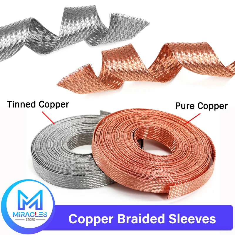 

Copper Braided Sleeve Tinned Plating Width 2mm ~ 28mm Expandable Metal Sheath Screening Signal Wire Cable Shielded Metal Sheath