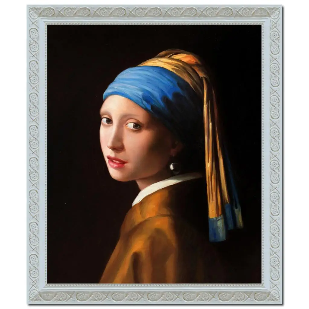 

Famous Woman Canvas Art for Office Decor Girl with Pearl Earring Johannes Painting Hand Painted Modern Beautiful Artwork Framed