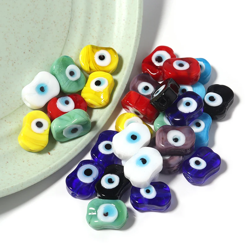 10pcs Lampwork Oval Eyes Bead 14x10mm Multicolor Glass Loose Spacer Beads for Jewelry Making DIY Bracelet Necklace Accessories