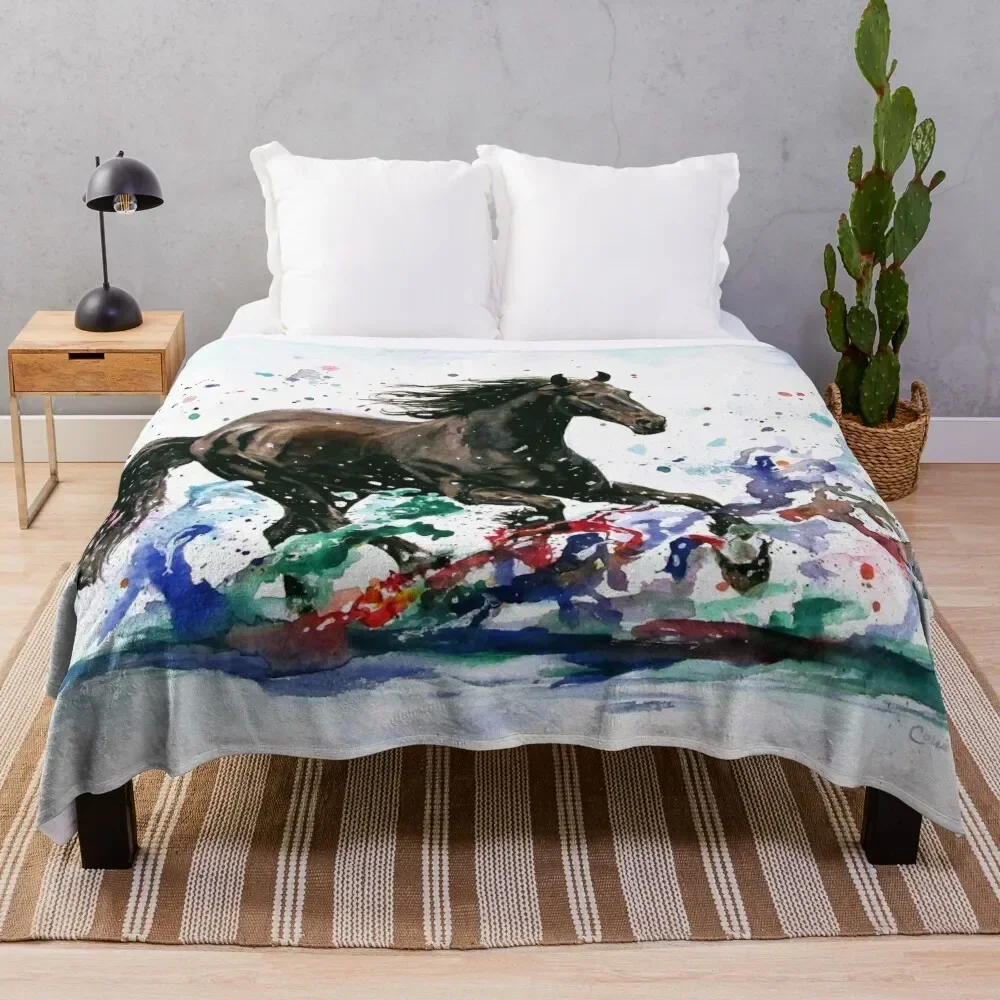 Watercolor Horse Painting - A Splash of Spirit Throw Blanket manga Single Stuffeds Soft Beds Blankets