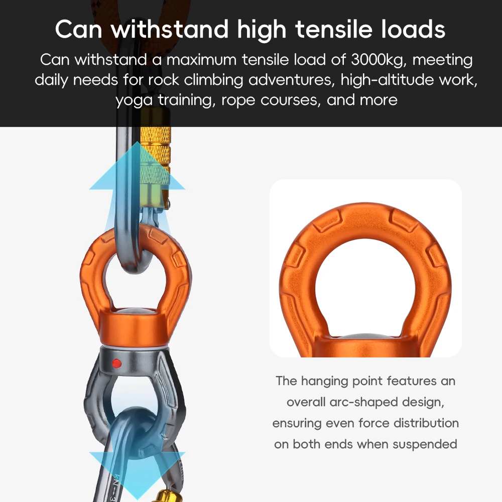30KN Outdoor Rock Climbing Carabiner Swivel Connector Universal Gimbal Ring Yoga Swing Hammock Rope Swivel Rotational Connector view 6
