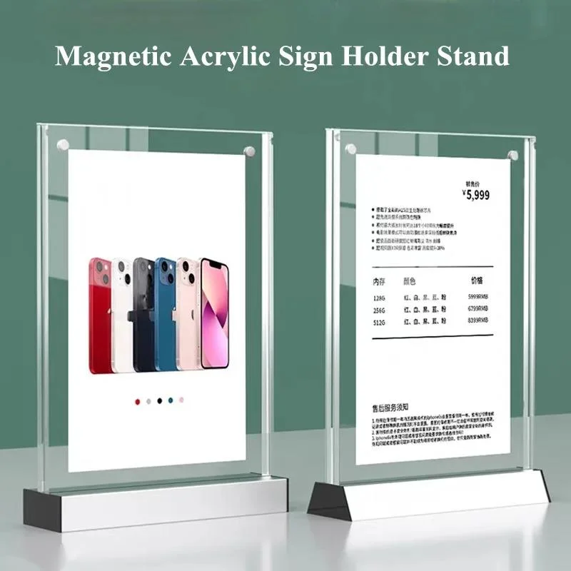 アルミベースのアクリルサインホルダー、ディスプレイスタンド、テーブル、メニュー、紙、写真、ポスター、チラシ、広告フレーム、a4、210x297mm、8x11.5インチ