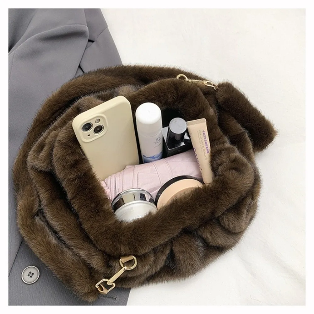 

New Large Capacity Crossbody Bag Wrinkle Relaxed Texture Solid Color Ladies Handbags Mink Fur Cloud Shell Bag Female