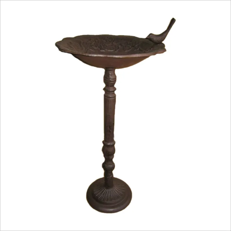 Farmhouse Garden Yard Cast Iron Bird Bath Fountain Standing Bowl Metal Outdoor Wild Bird Feeder
