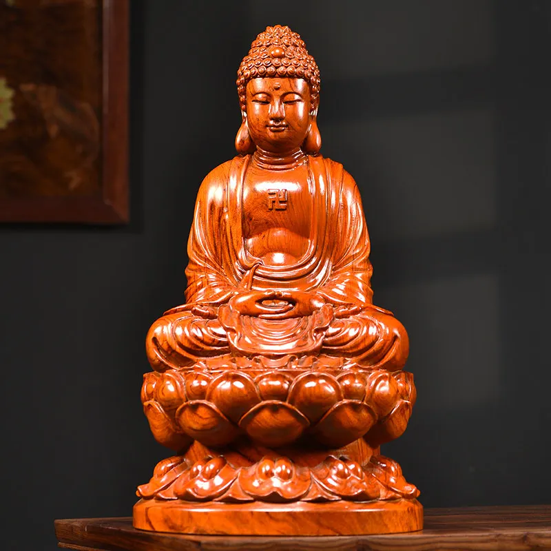 

Cz rosewood carved great sun tathagata buddha ornament solid wood sakyamuni home store for home worship craft gift
