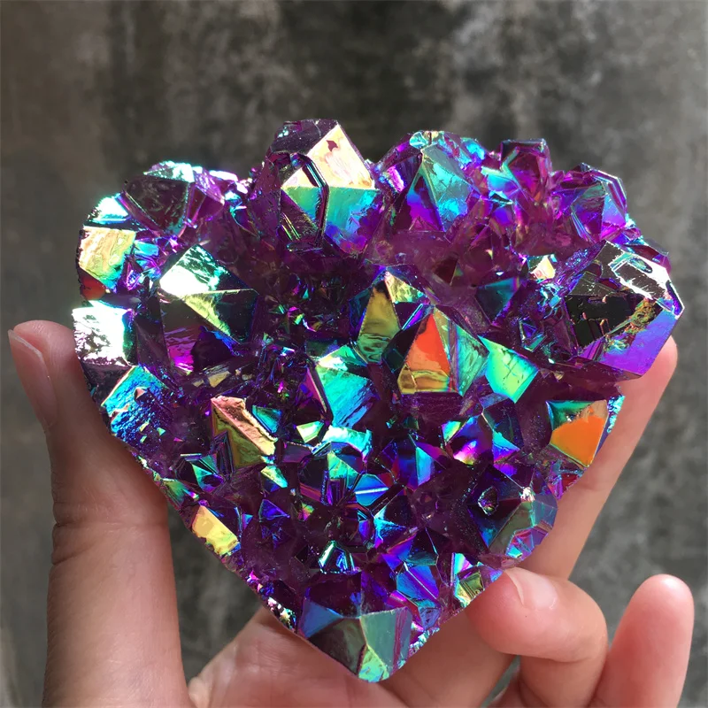 Electroplated Natural Stone Crystal Point Geode Cluster Heart Art Decor Angel Aura Purple Magic Quartz Specimen Making Gifts