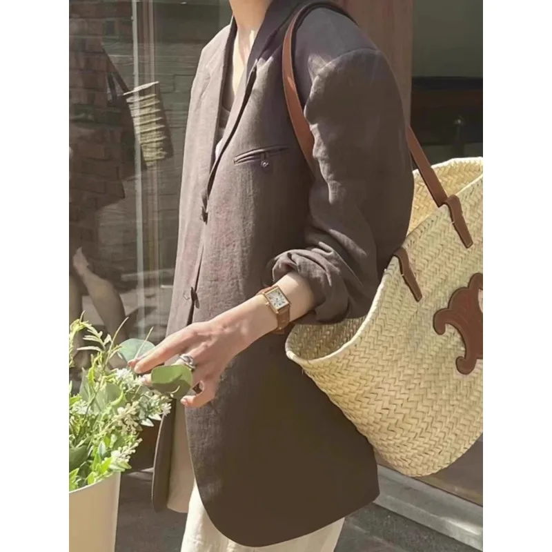 

SuperAen Linen Blazer Women's 2024 Spring and Summer Korean Casual Design Cotton and Linen Blazer