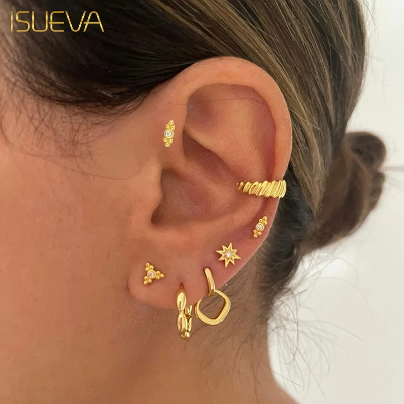 ISUEVA Gold Filled Earrings Set for Women Silver Color  Piercing Ear Cuff Stud Hoop Drop Dangle Earrings 2022 Jewelry Wholesale