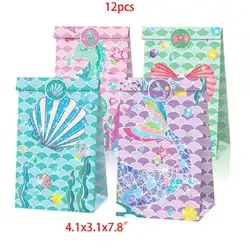 Little Mermaid Party Favor Bags Mermaid Candy Bags Under the Sea Party Supplies Set of 12 bags+18 stickers