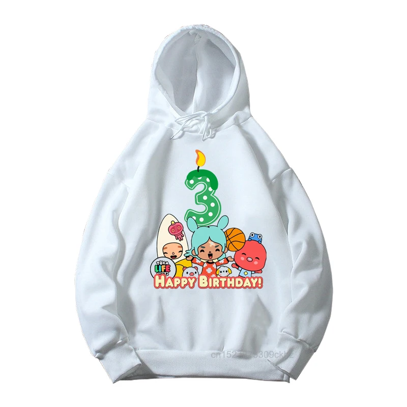 Children Hot Game Toca Life World Cartoon Print Long-sleeved Hoodies Girl/Boy 2-9th Birthday Colorful Candle Numbers Sweatshirt