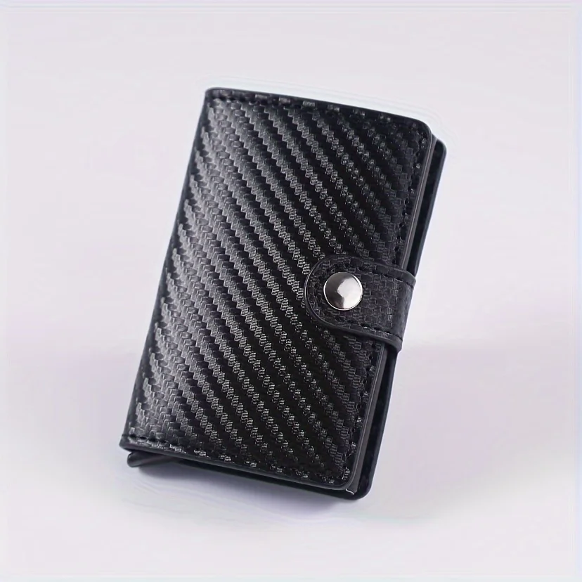 PU Leather Fiber Card Holder Wallet, RFID, Anti-Theft Brush, Pop-up, Men's Card Holder