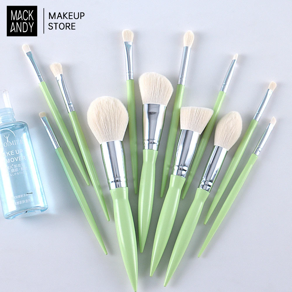 MACKANDY-Ensemble de pinceaux de maquillage professionnels, fond de teint, correcteurs pour les yeux, ShadelPowder, pinceaux de mélange, outils de beauté avec sac, 12 pièces