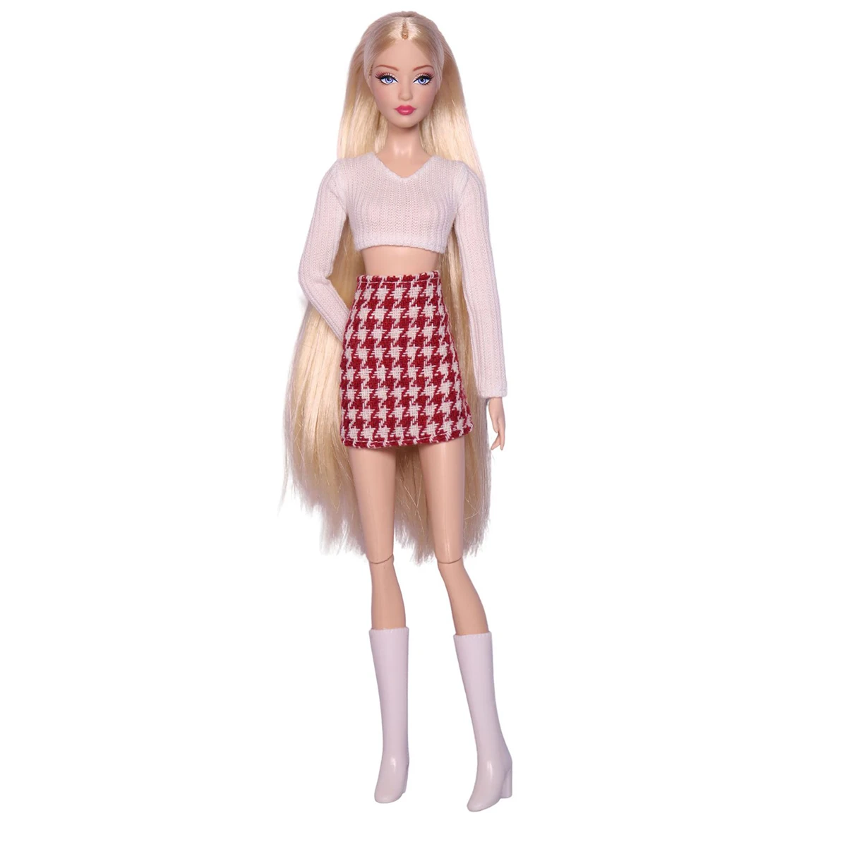 Vêtements de poupée de supermodèle FR 30cm, haut court blanc + jupe à carreaux, ensemble pour poupée princesse 1/6, habillage quotidien