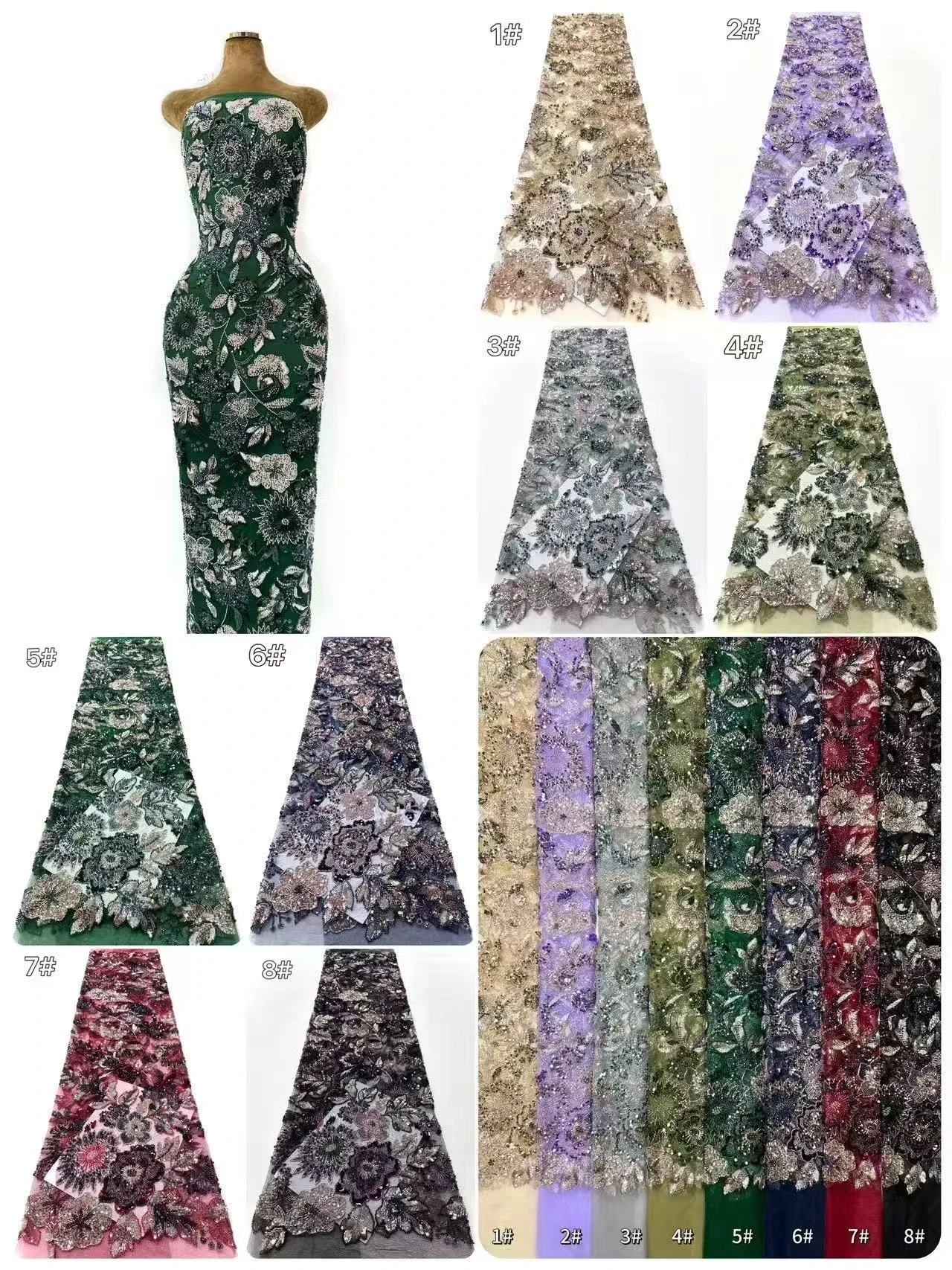 Luxury French Mesh Embroidery Beaded Lace Fabric African Nigerian Sequins Lace Fabric for Wedding Dresses Sewing Material AH1819