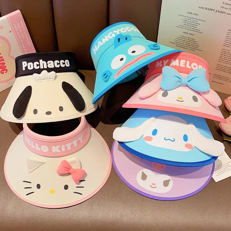 Sanrio Sunscreen Cap for Kids Cartoon Fisherman Cap Anime Kawaii Kuromi HelloKitty My Melody Summer Outdoor Sun Protection Hat