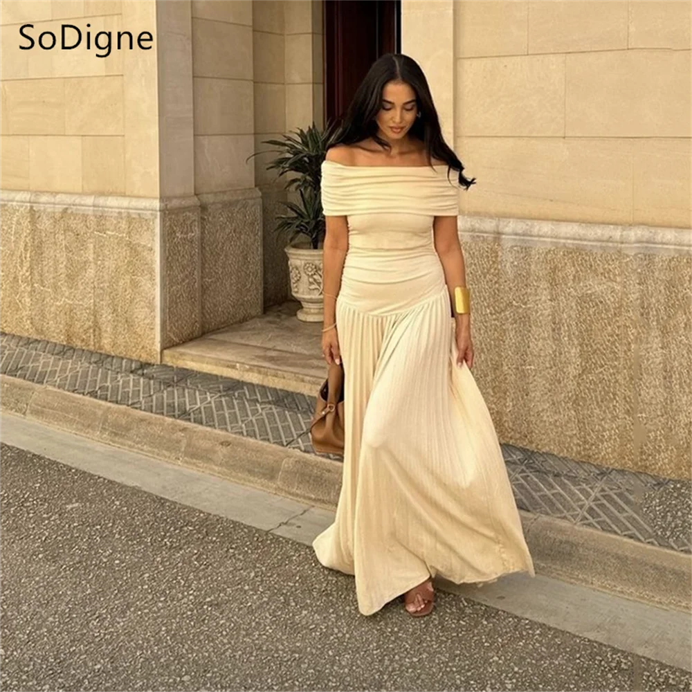 

SoDigne A-Line Prom Gowns Off Shoulder Strapless Pleat Prom Dresses Floor Length Gathering Party Dresses 2025 Customized